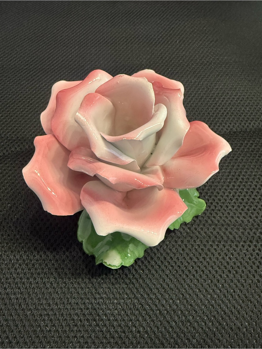 Vintage Handmade Italian Porcelain Pink Rose Decorative Accent or Candle Holder